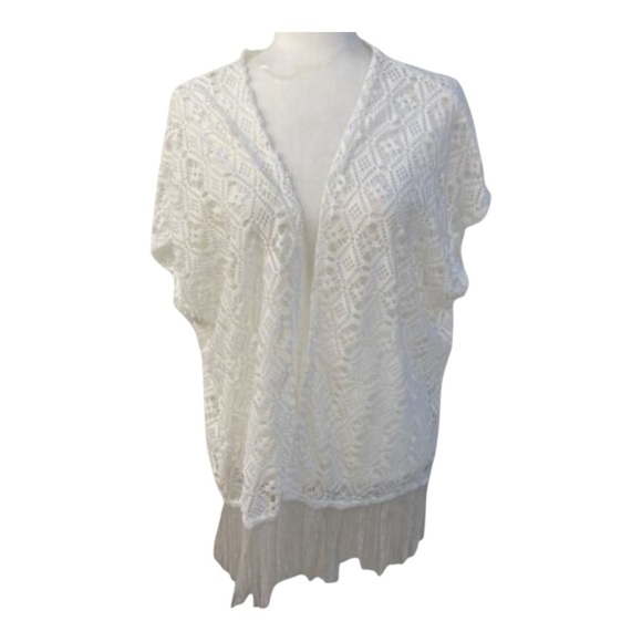 White Crochet Fringe Cardigan Kimono Cover up One size New with tags - Picture 1 of 5